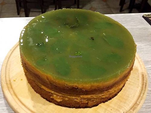 Cake "Mint": multi-barley cakes, barberry, goji berries, apricot-citrus cream, mint jelly on the basis of agar-agar. at Poleznye Belki Vegetarian Bistro in Odessa