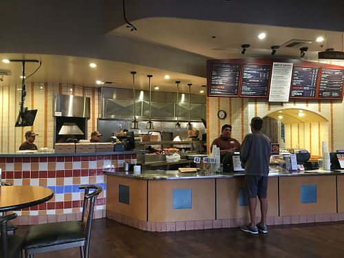 Ordering counter at Sharky's Woodfired Mexican Grill in Aliso Viejo
