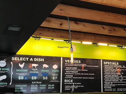 Menu board at BAB Korean Fusion in Washington