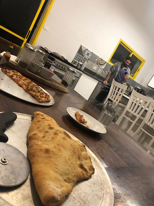 Spacial order !!! Huge Calzone  at The Purple Gerbillus in Rishpon