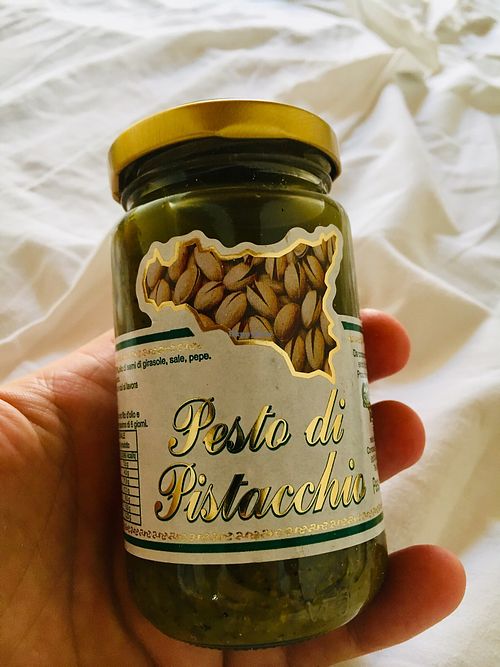 Vegan Sicilian pistachio pesto  at Deco Gourmet in Cefalu