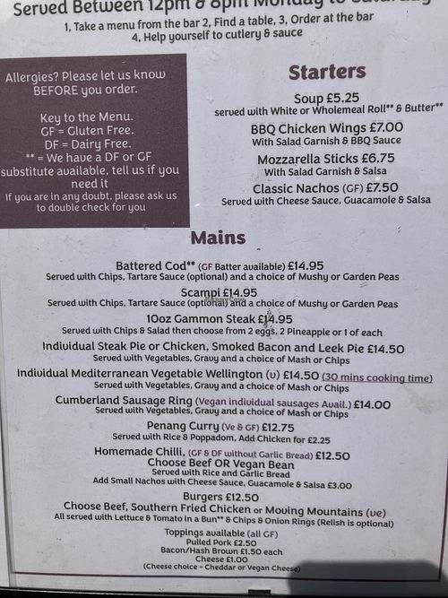 Menu March 2025  at The Buck Hotel in Reeth