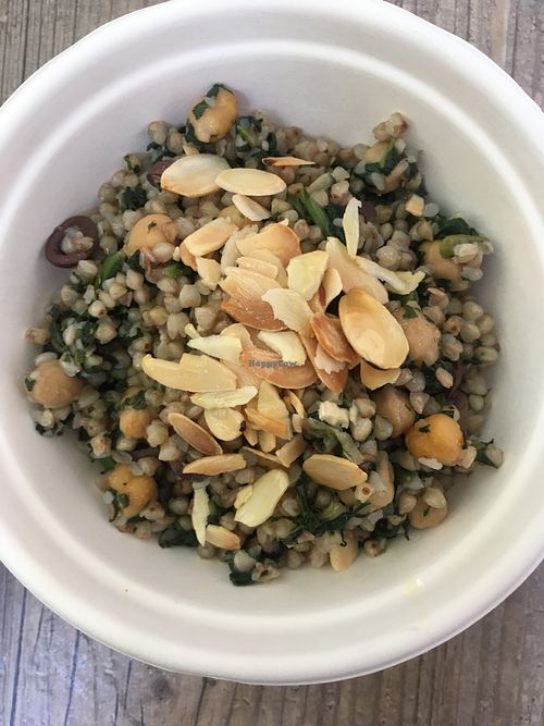 Buckwheat with Swiss chard, chickpeas, olives and almonds at Infusion Café in Turin