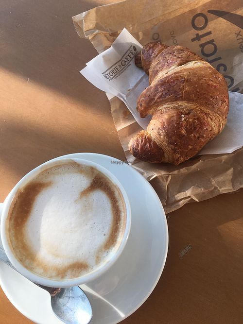Soy cappuccino and red berry vegan croissant  at TRN - Piazza Castello in Caselle Torinese