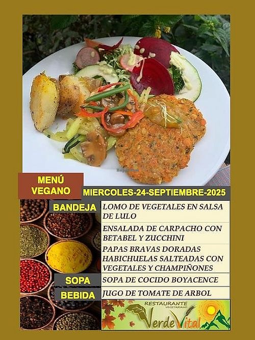 Meal of the day, sent via WhatsApp at Verde Vital in Bogota