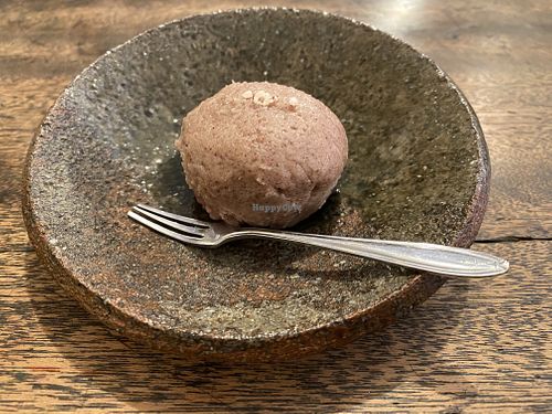 Hazelnut sweet rice ball at Hobodo Cafe in Kyoto