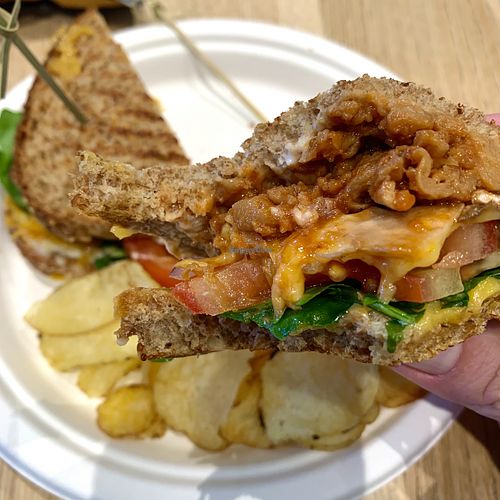 The Buffalo Chick’n sandwich - so juicy and packed with flavour   at Sprouted Oven in Abbotsford