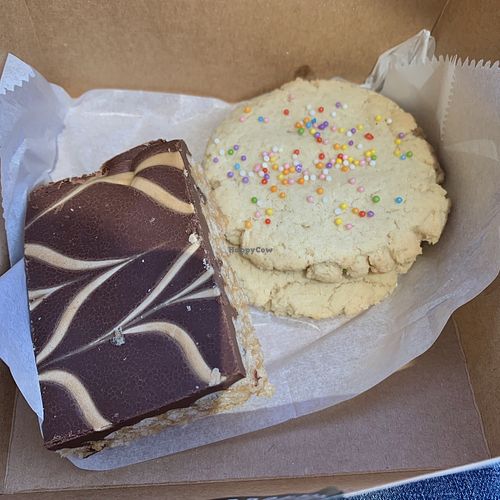 Sugar cookies for the kids and a peanut butter crispy square to share   at Sprouted Oven in Abbotsford