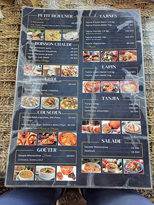 Menu (French) at Terre d'Eveil in Marrakech