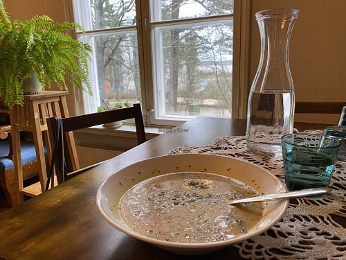 Vegan coconut cream based soup at Bokvillan in Helsinki