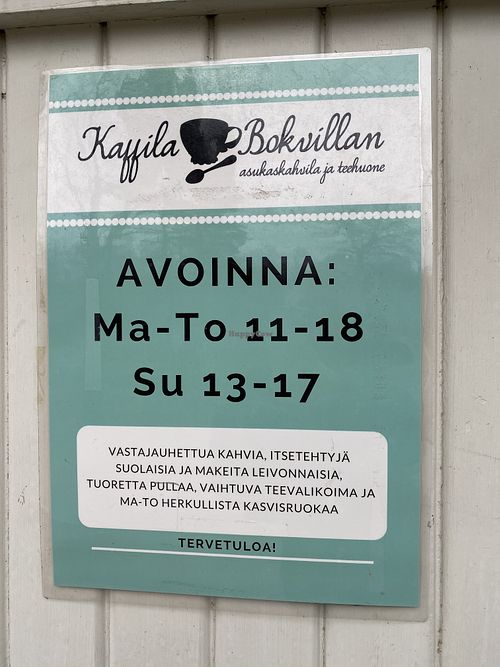 Opening hours at Bokvillan in Helsinki