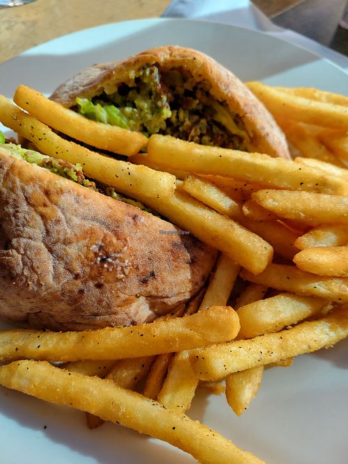 Falafel pita with fries at Scrambled Diner in Virginia Beach