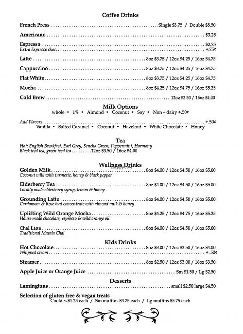 Menu 2 at Wattle Tree Place in Vancouver