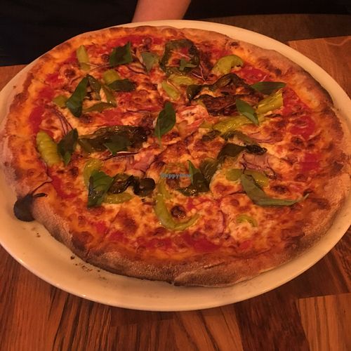 Vegan pizza with chilies.  at Manso Pizzeria in Barcelona