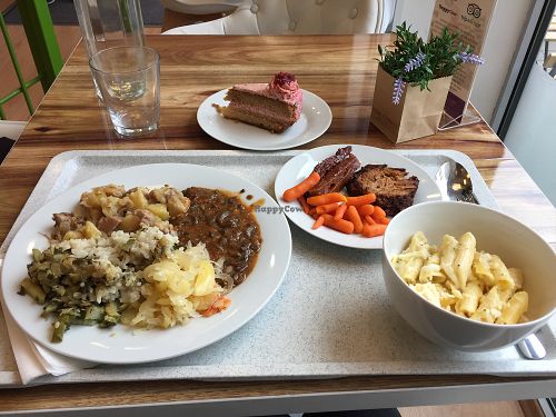 Two stews, cheese-kauli pasta, soy ham, and seitan! All full vegan!!! at 827 Speciality Kitchen - Kalvin in Budapest