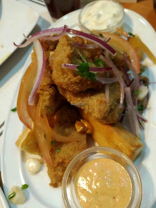 "Gelatina" de pescado con yuca at Los Andenes Vegan in Madrid