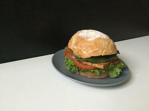 Sandwich with pesto and tofu steak  at Tesnota in St Petersburg