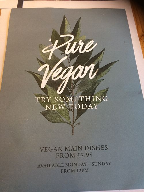 The separate vegan menu - it matches the classy feel of the restaurant at The Whittington Arms in Lichfield