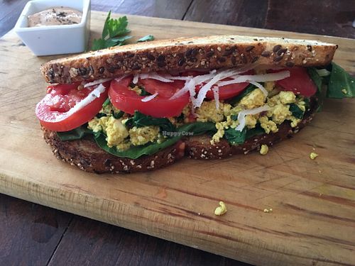 tofu scramble sandwich at Chaya & Cacao in Isla Mujeres