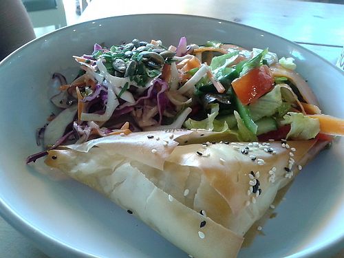 Feta, spinach filo pastry parcel at Little Green in Newcastle Upon Tyne