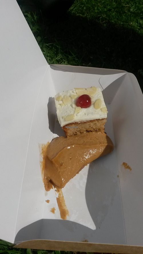 Cherry bakewell tart and salted caramel cheesecake at Little Green in Newcastle Upon Tyne