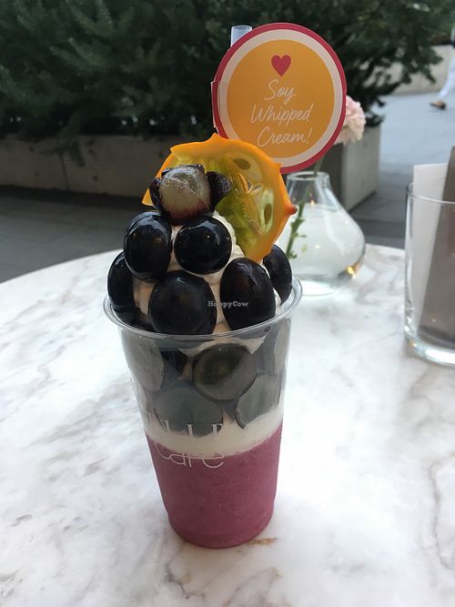 Seasonal BonBon parfait (Japanese grapes) with soy whip cream at Elle Cafe Aoyama in Tokyo