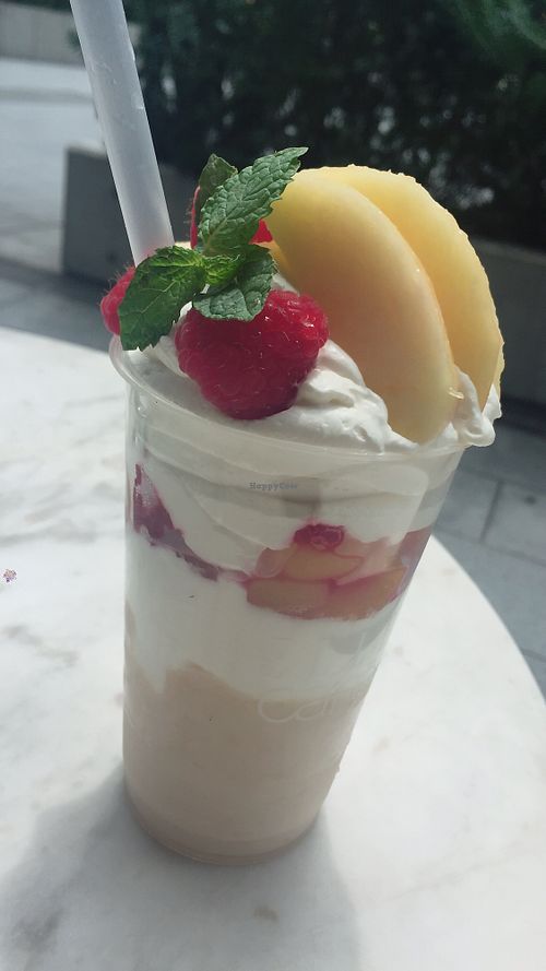 peach bon bon so good at Elle Cafe Aoyama in Tokyo