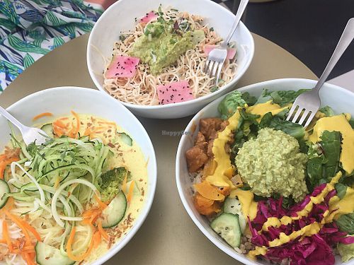 From bottom left: golden laksa, coastal macro and nood beach.  at Kokomo - Vine St in Vancouver