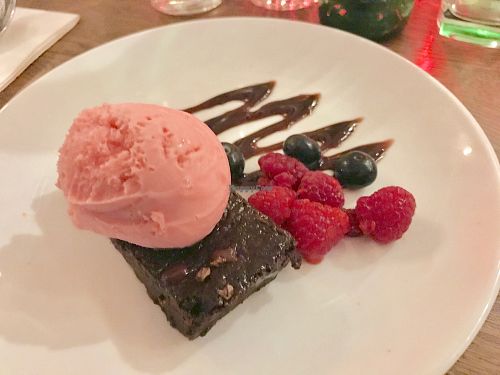 Vegan chocolate brownie  at The Pilot Boat in Lyme Regis