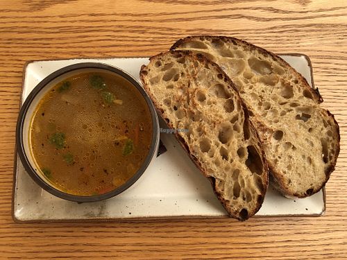 Soup and bread (vegan) at Nova Kitchen in Seoul