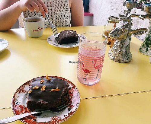 Vegan brownie at Pink Flamingo Vintage Tea Room in Dumfries