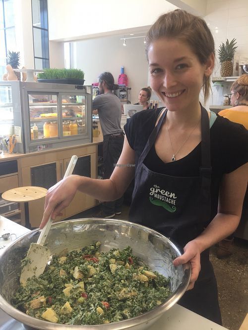 Making the potato salad. at The Green Moustache in Edmonton