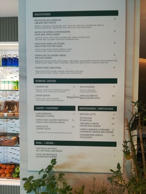 Smoothie Menu at Moss in Mallorca