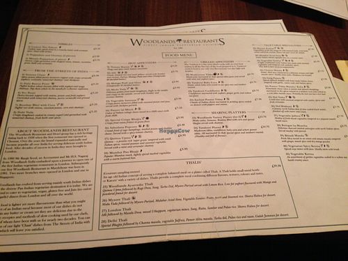 menu at Woodlands - Leicester Square in London