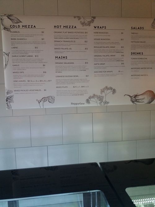 Wall menu at Vegan Lebanese Street Food in Bondi