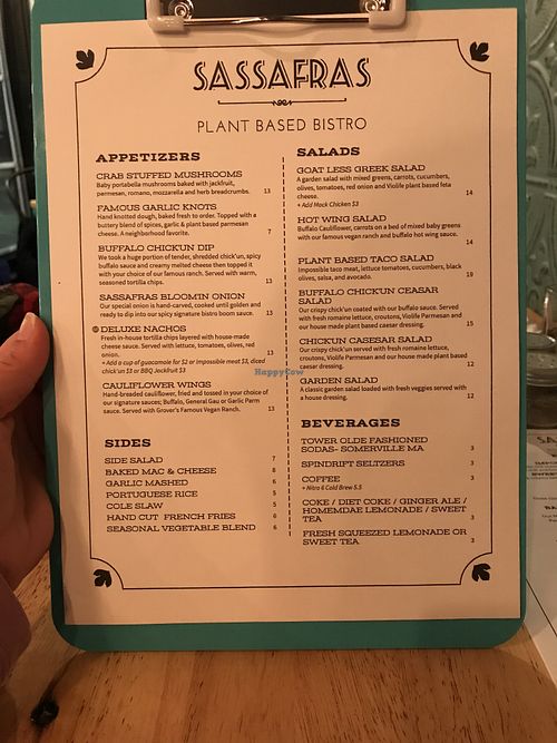 Menu, p1 at Sassafras in Somerville