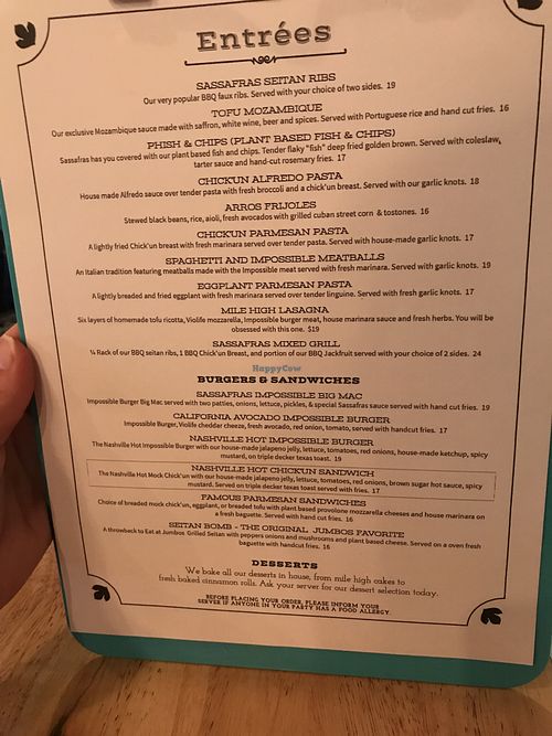 Menu p2 at Sassafras in Somerville