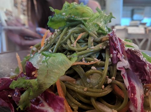 Ginger sauce veggie soba. Fresh! at Cocomomo & Co in Osaka