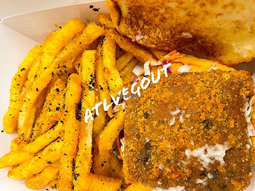 Tofu patty sandwich with fries   at Ponko Chicken in Atlanta