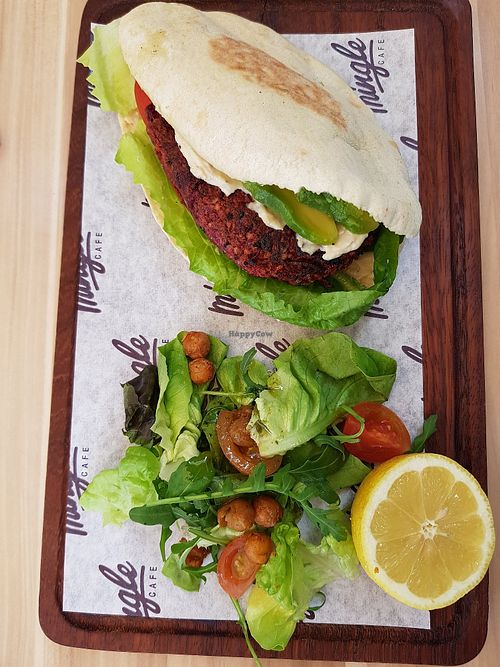 Vegan burger in pita bread at Mingle Cafe in Larnaca