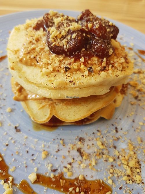 Peanut butter pancakes at Mingle Cafe in Larnaca