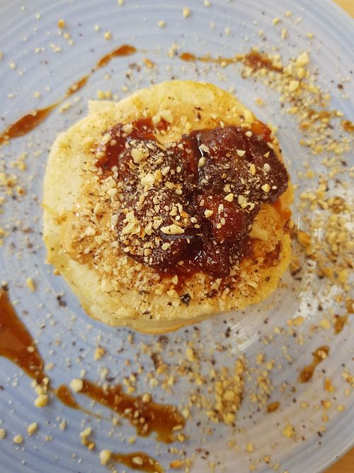 Peanut butter pancakes at Mingle Cafe in Larnaca