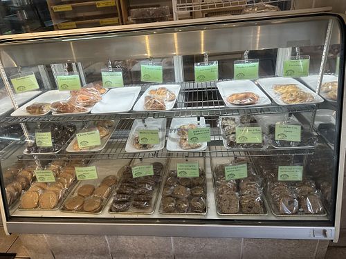 Many vegan options.  (Some have honey). All labeled    at Buns and Roses Organic Wholegrain Bakery in Edmonton