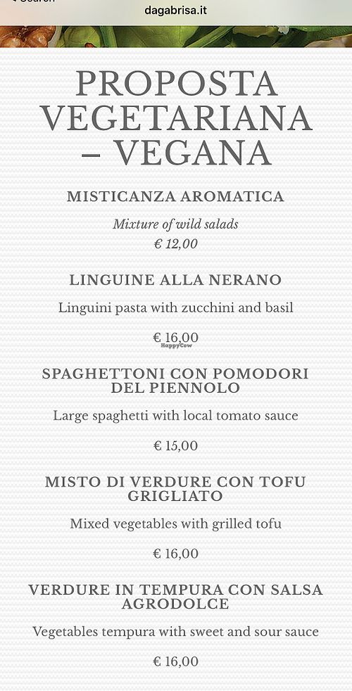 Vegan menu at Da Gabrisa in Positano
