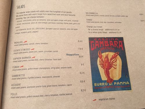 English menu  at La Pizzeria in Maribor
