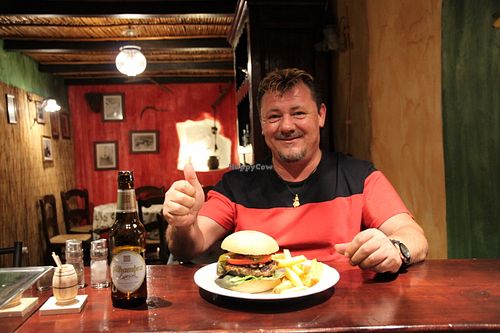 Cauliflower lentil burger with chips  at Meson Mudejar in Archez