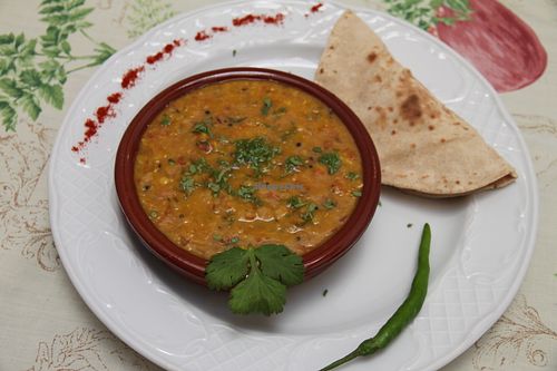 Red Lentil Dal with home made chapati bread at Meson Mudejar in Archez