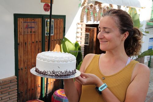 Chocolate, coffee, and cream cake at Meson Mudejar in Archez
