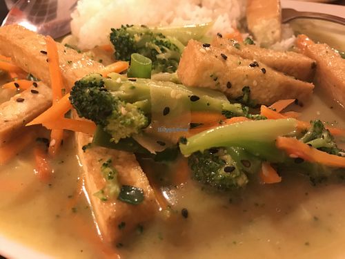 Curry vegetables Tofu with green curry (hot); the red curry is indeed Very hot (as advertised...) at Wokman Natural Kitchen in Salzburg