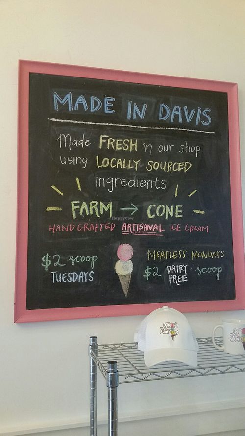 $2 dairy free scoops on Mondays (as of August 2018 ) at The Good Scoop in Davis
